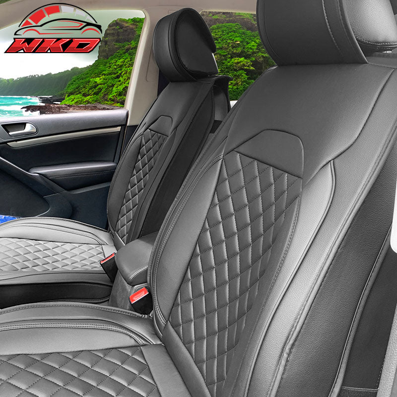 Universal Fit Car Seat Covers Cushion 03 Style Black PU Leather Pair (Front)
