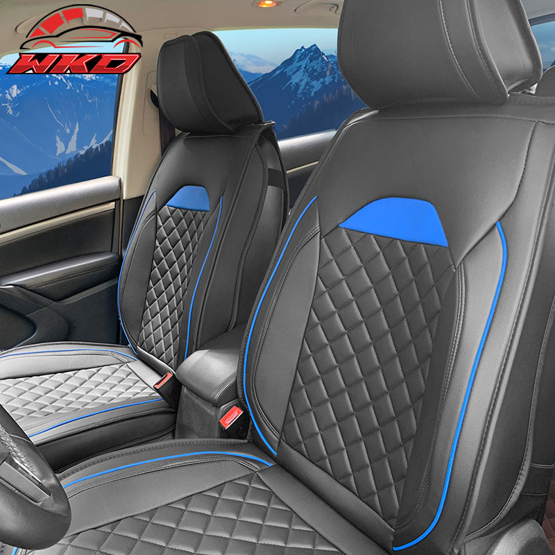Wholesale Universal Front Back Car Seat Cover 03 Style Black + Blue PU Leather 5-Seat Set