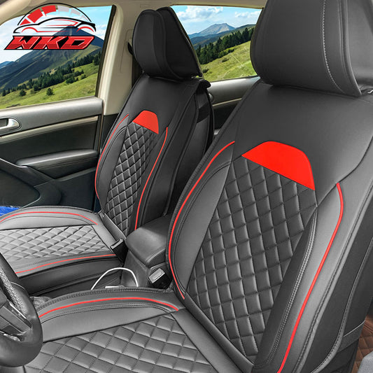 Wholesale Universal Front Back Car Seat Cover 03 Style Black + Red PU Leather 5-Seat Set