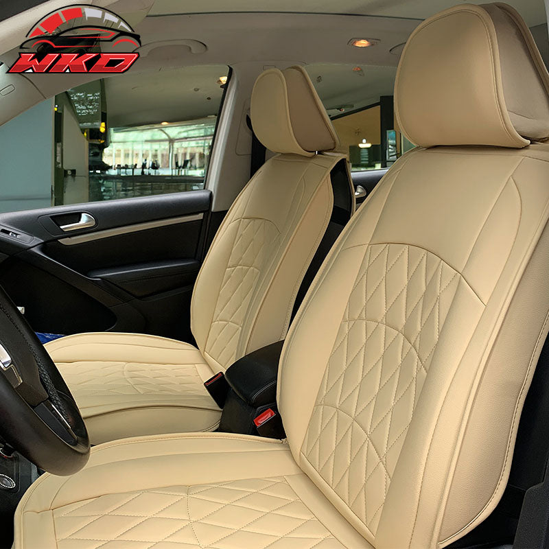 Universal Beige PU Leather Car Seat Covers 04 Style Front& Rear 5 Seats Full Set