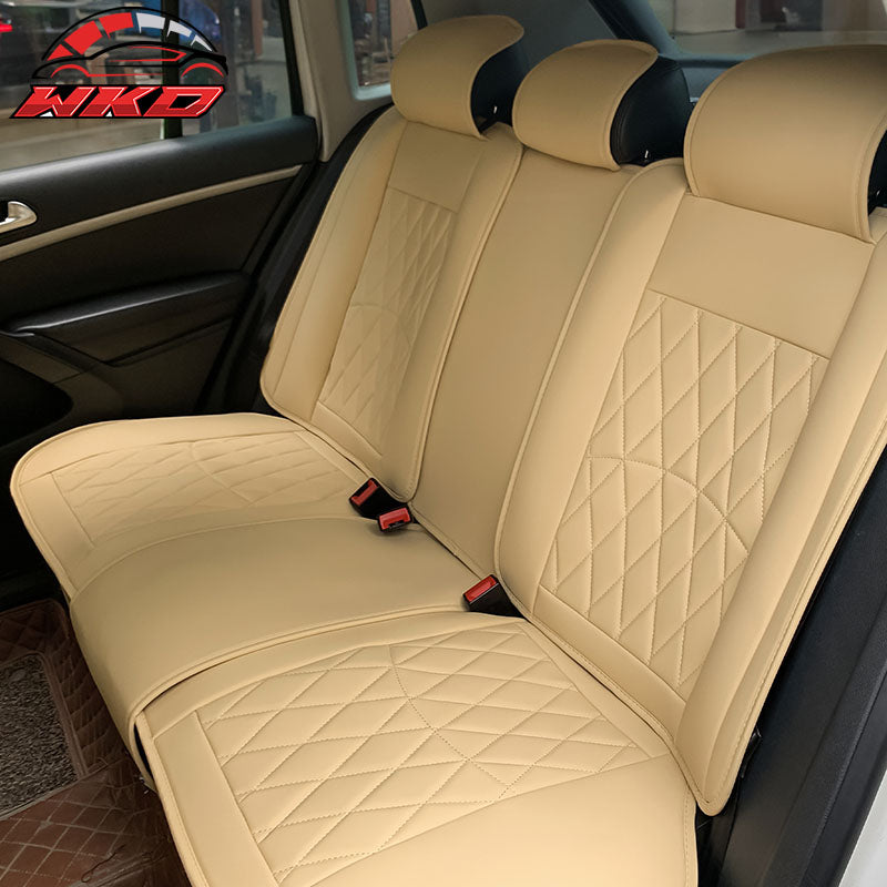 Universal Beige PU Leather Car Seat Covers 04 Style Front& Rear 5 Seats Full Set