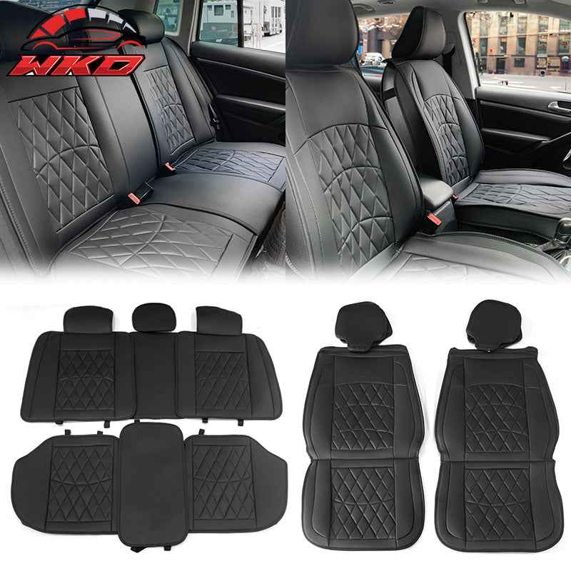 Universal Black PU Leather Car Seat Covers 04 Style Front& Rear 5 Seats Full Set