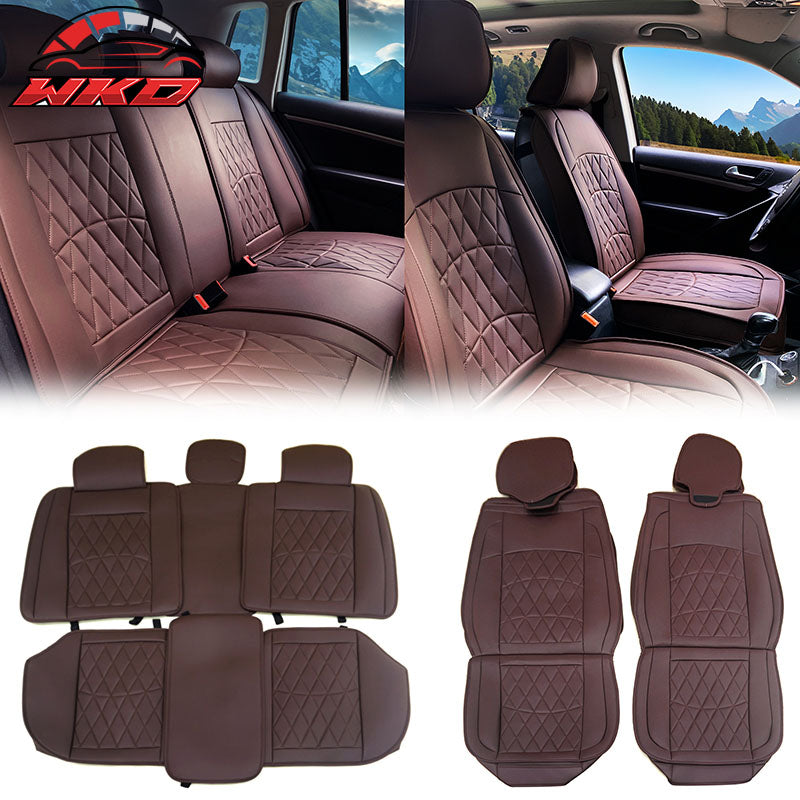 Universal Brown PU Leather Car Seat Covers 04 Style Front& Rear 5 Seats Full Set