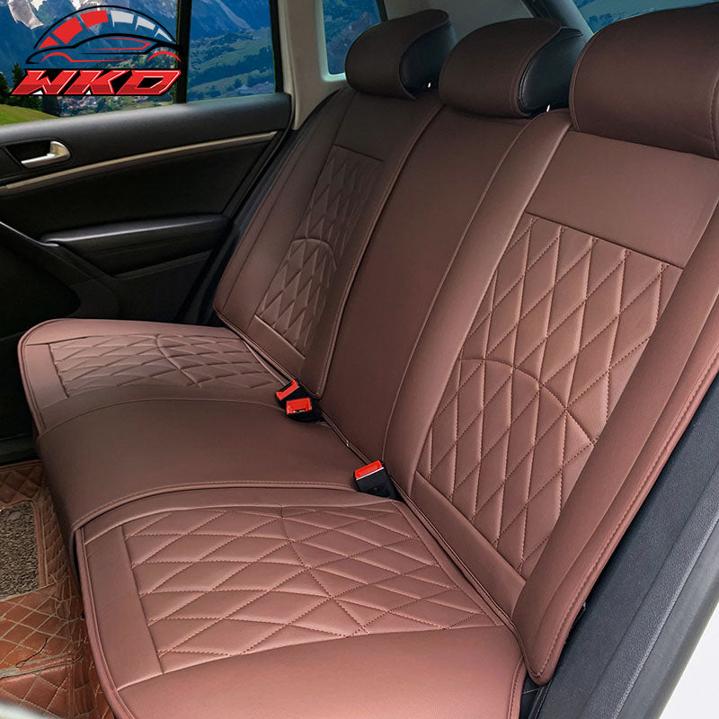 Universal Brown PU Leather Car Seat Covers 04 Style Front& Rear 5 Seats Full Set