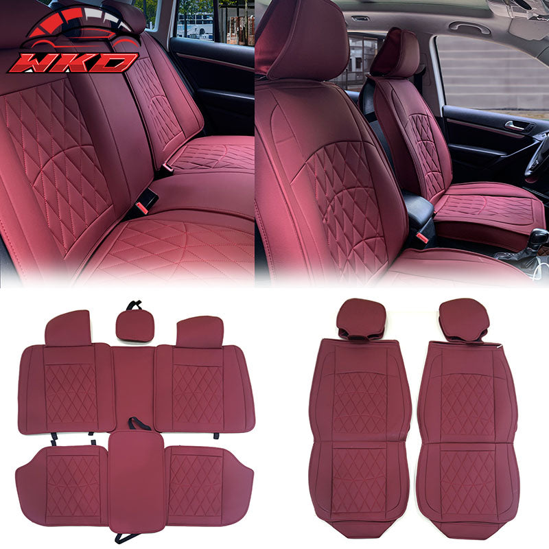 Universal Red PU Leather Car Seat Covers 04 Style Front & Rear 5 Seats Full Set