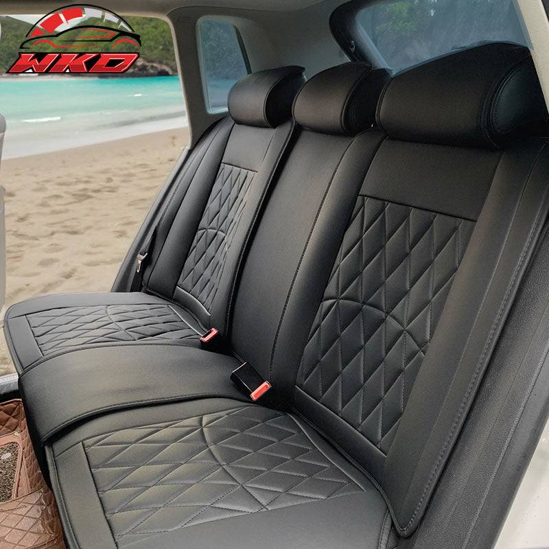 Universal Black PU Leather Car Seat Covers w/ Lumbar 04B Style 5-Seat Full Set