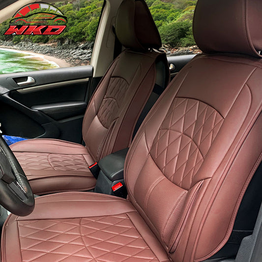 Wholesale Universal Brown PU Leather Car Seat Covers w/ Lumbar 04B Style 5-Seat Full Set