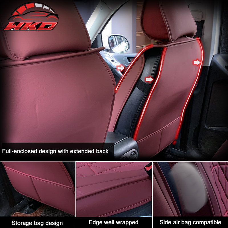 Universal Red PU Leather Car Seat Covers With Lumbar 04B Style 5-Seat Full Set