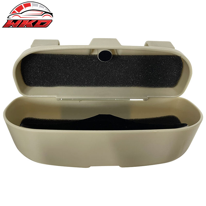 Beige Car Sunglasses Holder Organizer Case Sun Visor Mounted Box Magnet Lock