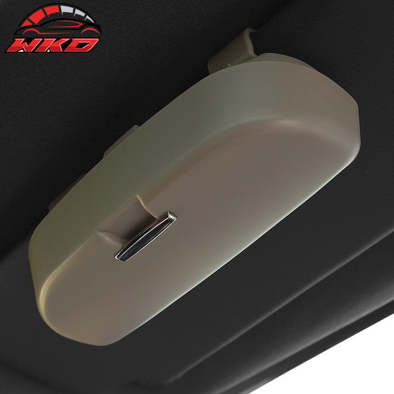 Beige Car Sunglasses Holder Organizer Case Sun Visor Mounted Box Magnet Lock