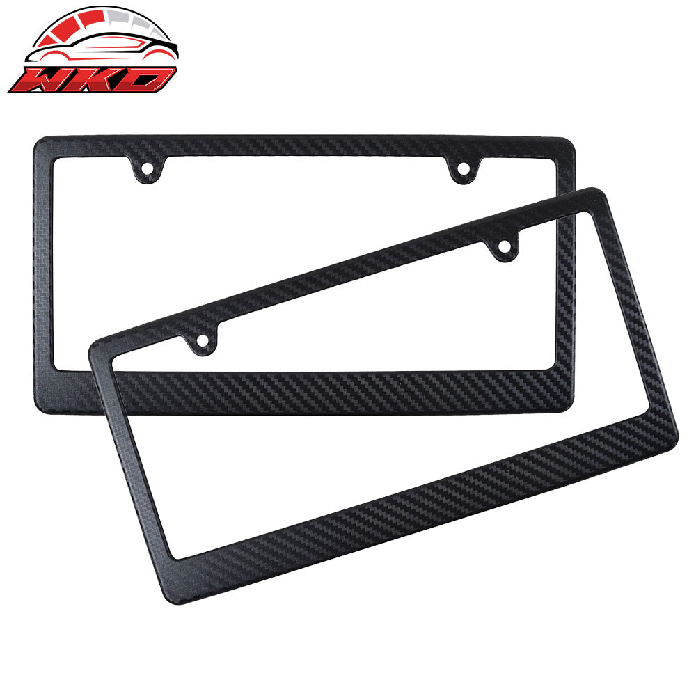 x2 Universal Fit Black License Plate Frame Holder Bracket PP Carbon Texture
