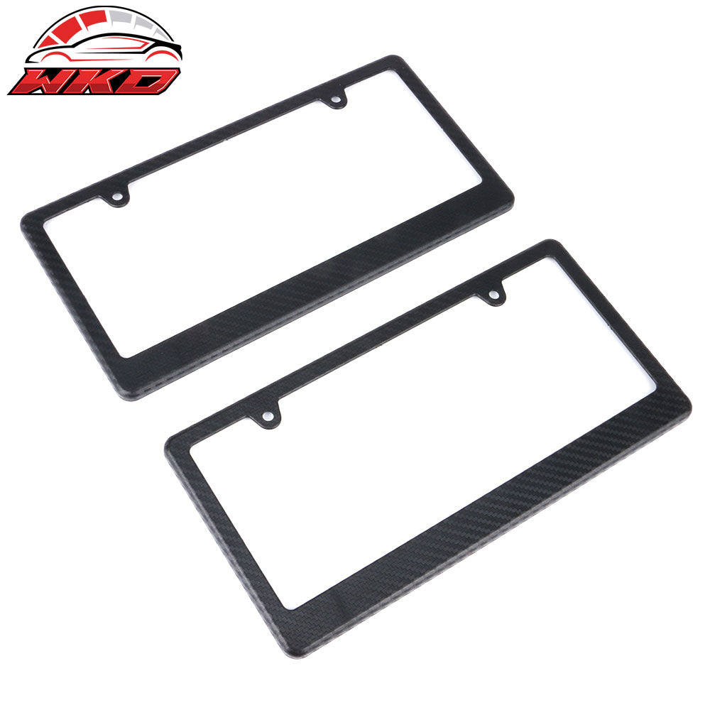 x2 Universal Fit Black License Plate Frame Holder Bracket PP Carbon Texture