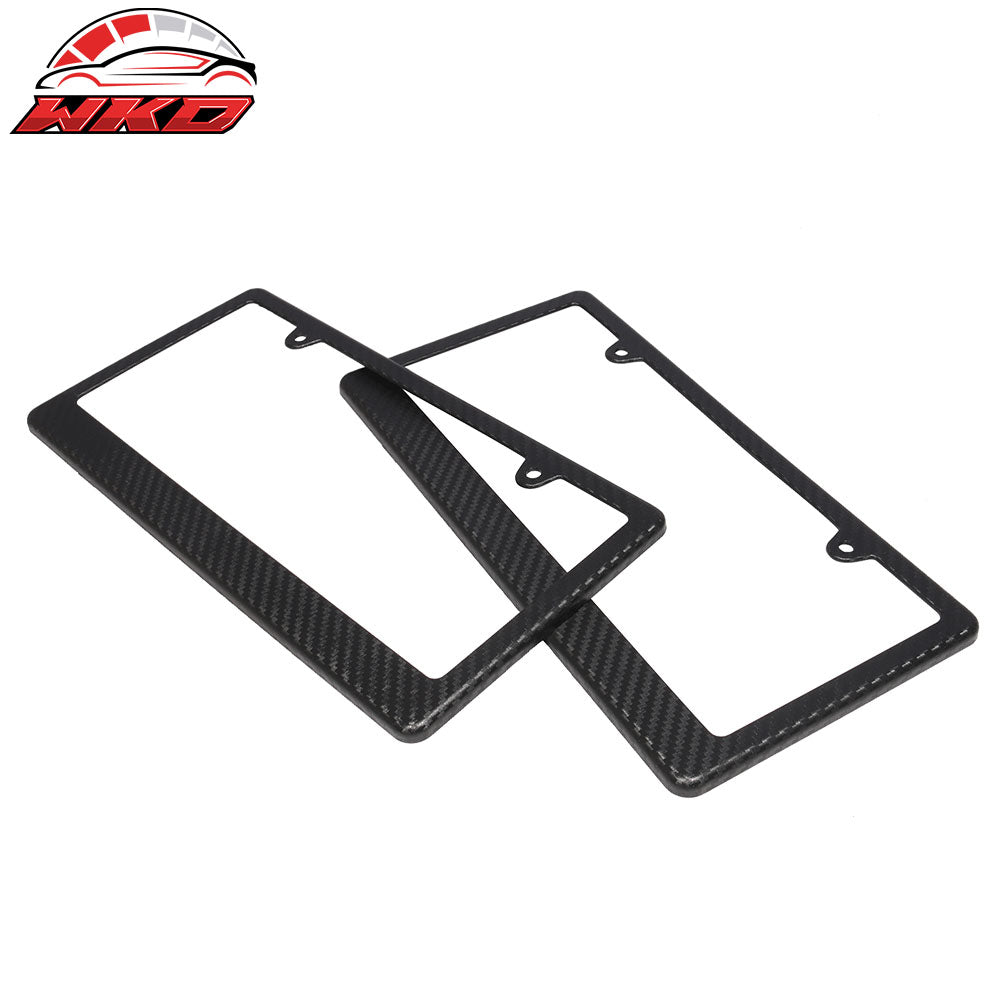 x2 Universal Fit Black License Plate Frame Holder Bracket PP Carbon Texture