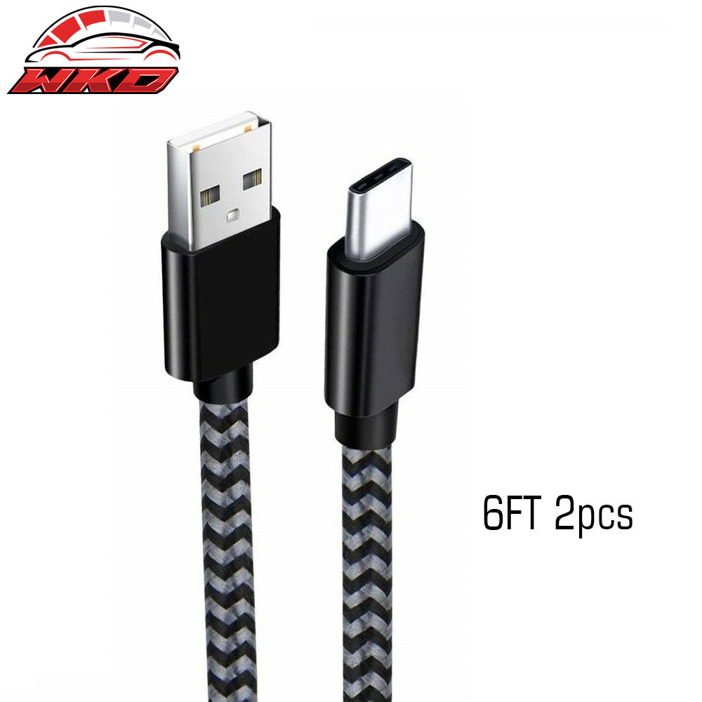 For Samsung Type C USB Charge Cable Fast Charging Data Sync Cable Nylon 6Ft 2Pcs