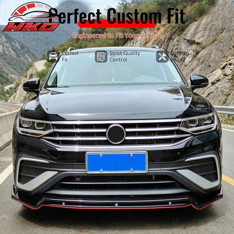 Fits 22-24 VW Tiguan S SE Base IKON Front Bumper Lip Chin Spoiler Gloss Black
