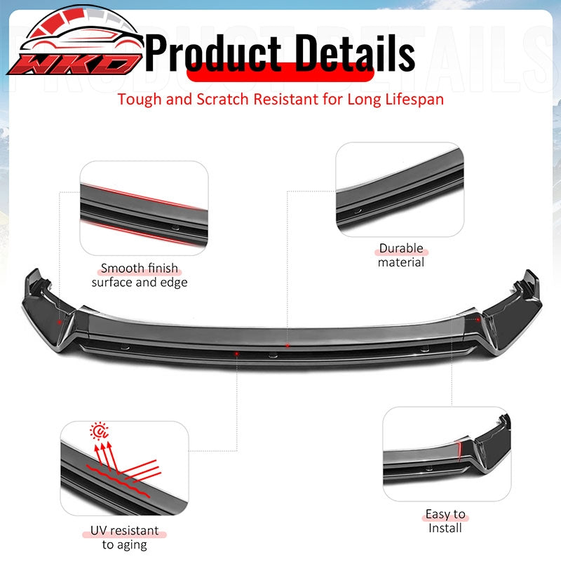 Fits 22-24 VW Tiguan S SE Base IKON Front Bumper Lip Chin Spoiler Gloss Black
