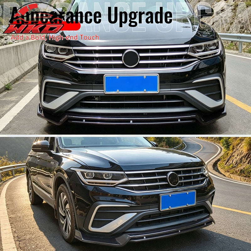 Fits 22-24 VW Tiguan S SE Base IKON Front Bumper Lip Chin Spoiler Gloss Black