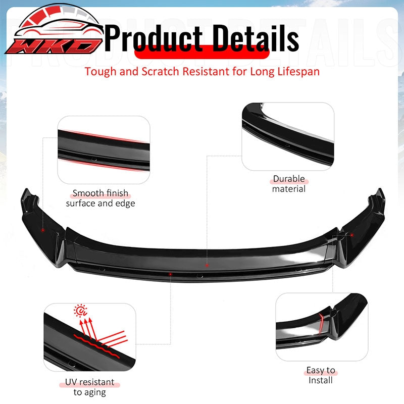 For 22-24 VW Tiguan SE SEL R-Line IKON Front Bumper Lip Chin Spoiler Gloss Black