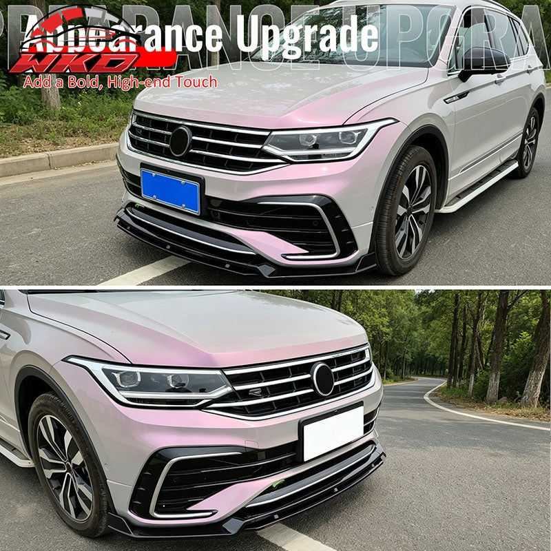 For 22-24 VW Tiguan SE SEL R-Line IKON Front Bumper Lip Chin Spoiler Gloss Black