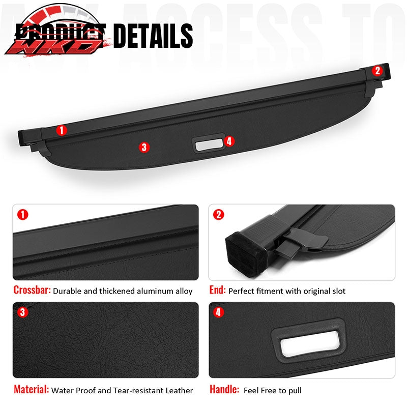 Fits 20-26 VW Volkswagen Atlas Cross Sport Retractable Rear Cargo Cover Leather