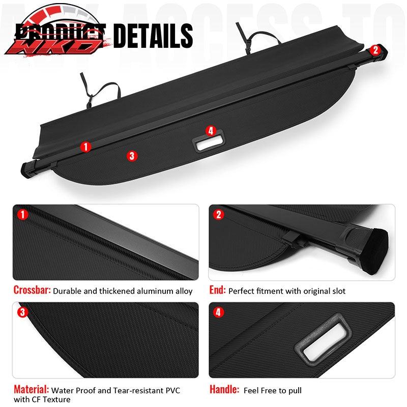 Fits 18-26 Volkswagen Atlas Retractable Rear Cargo Cover Carbon Fiber Texture