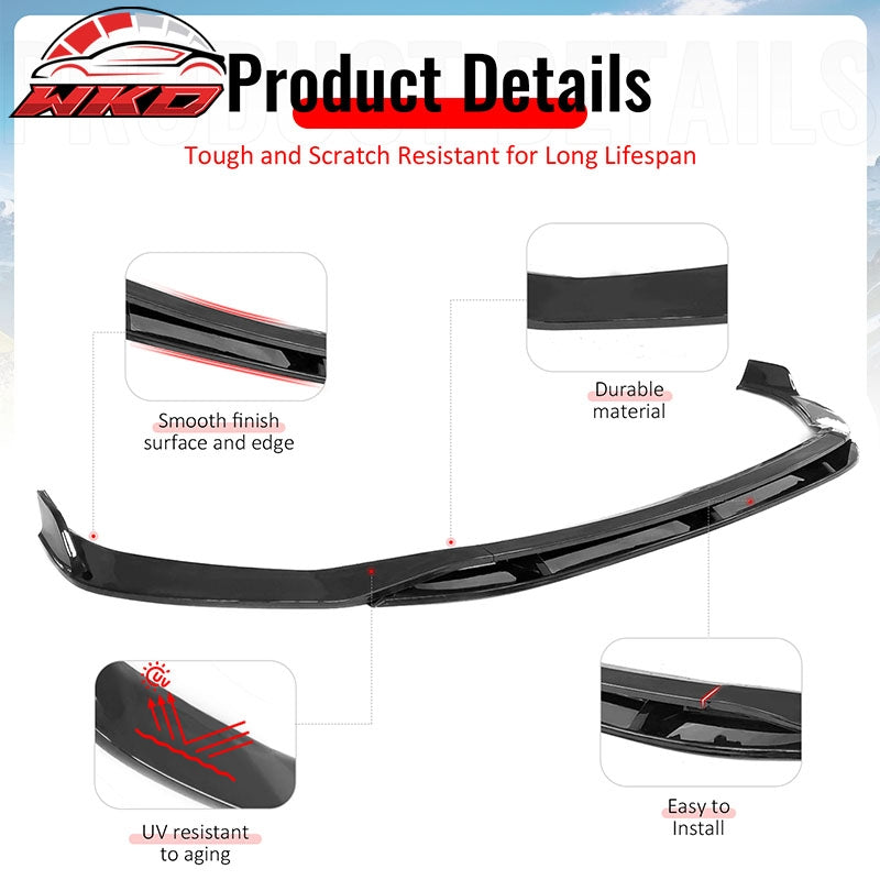 Fits 19-21 Volkswagen Jetta IKON V2 Front Bumper Lip Chin Spoiler Gloss Black PP