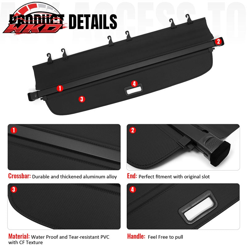 Fits 18-24 Volkswagen Tiguan Retractable Rear Cargo Cover Carbon Fiber Texture