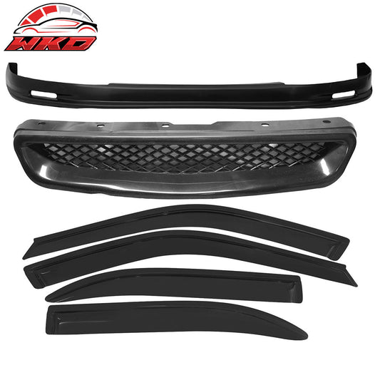 Wholesale 99-00 Honda Civic Mugen Front Bumper Lip PP + Grille + 4PCS Window Visors