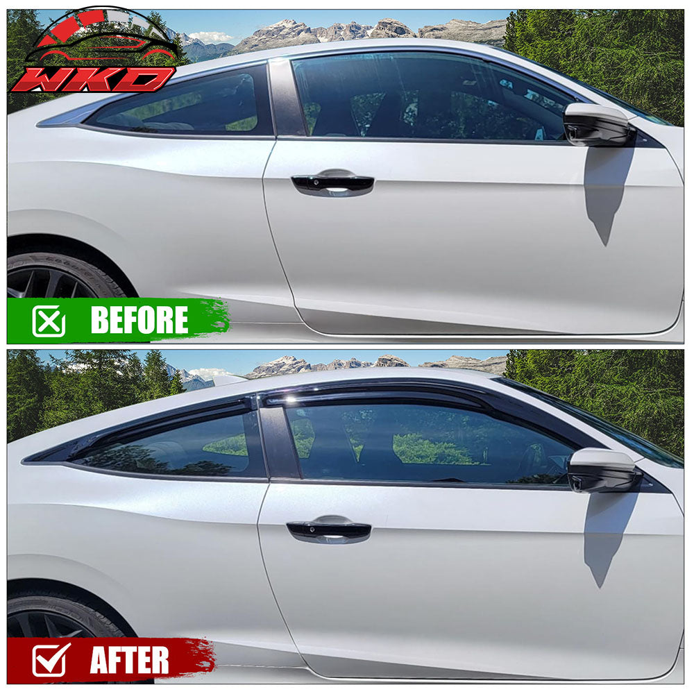 Fits 16-20 Honda Civic Coupe Mugen Style Window Visors Rain Deflectors Tape-On