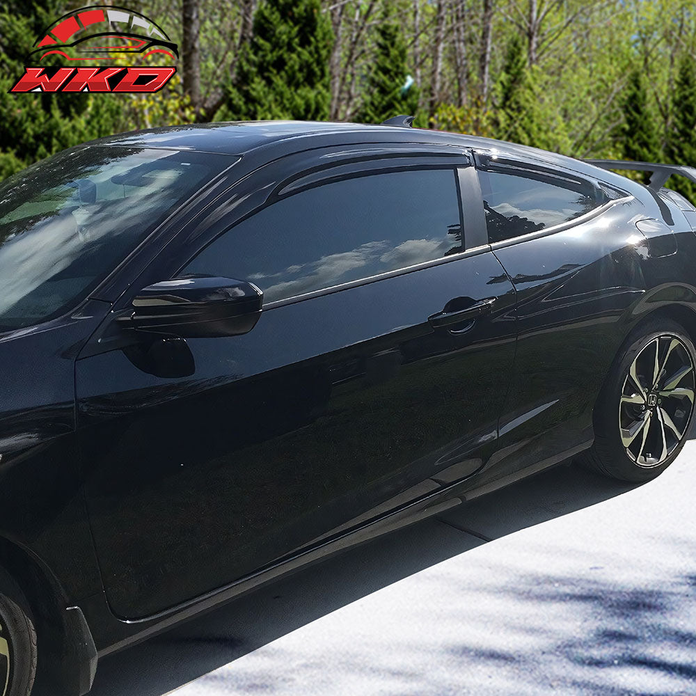 Fits 16-20 Honda Civic Coupe Mugen Style Window Visors Rain Deflectors Tape-On
