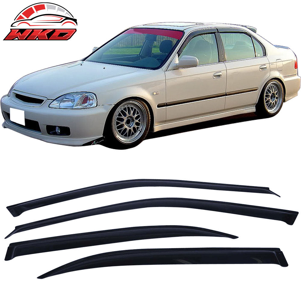 Fits 96-00 Honda Civic Sedan Window Visors Sun Rain Guard Deflector Acrylic 4PC