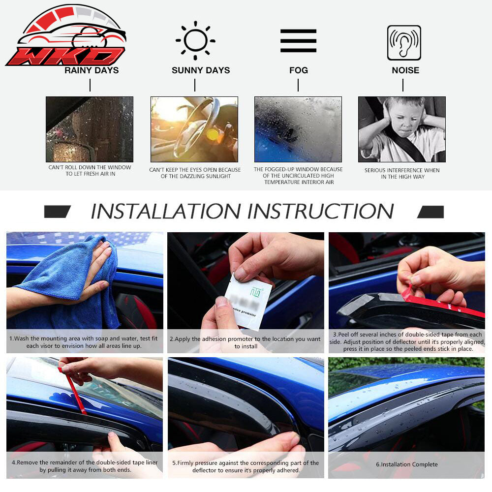 Fits 07-18 Jeep Patriot Window Visors Acrylic Sun Guard Rain Deflector 4Pc Set