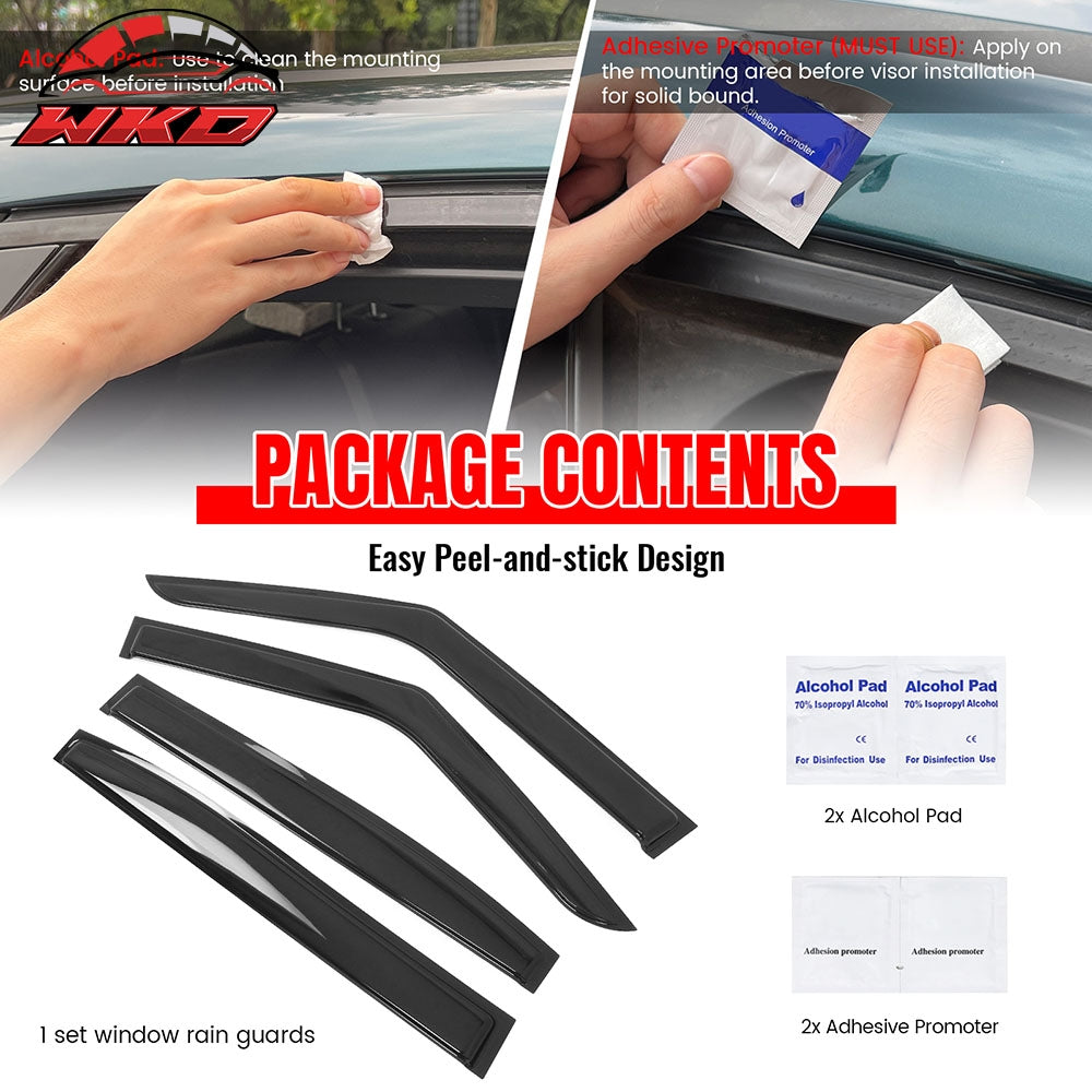 Fits 22-25 Rivian R1T Window Visors Vent Rain Wind Sun Guards Deflectors Tape-On