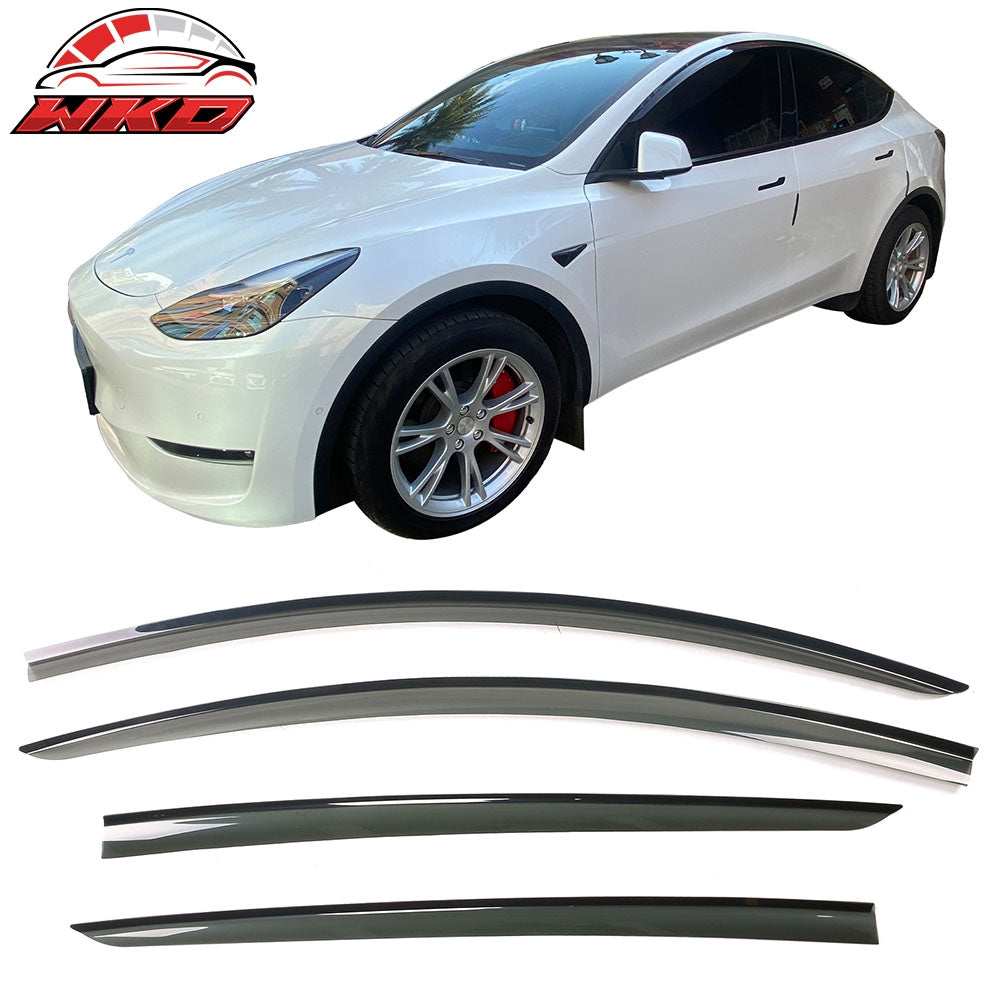 Fits 20-24 Tesla Model Y Tape-On Window Visors Sun Rain Guards Deflectors 4PCS