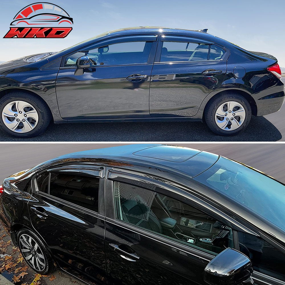 Fits 12-15 Honda Civic Sedan Window Visors Acrylic Sun Guard Rain Deflector 4PC