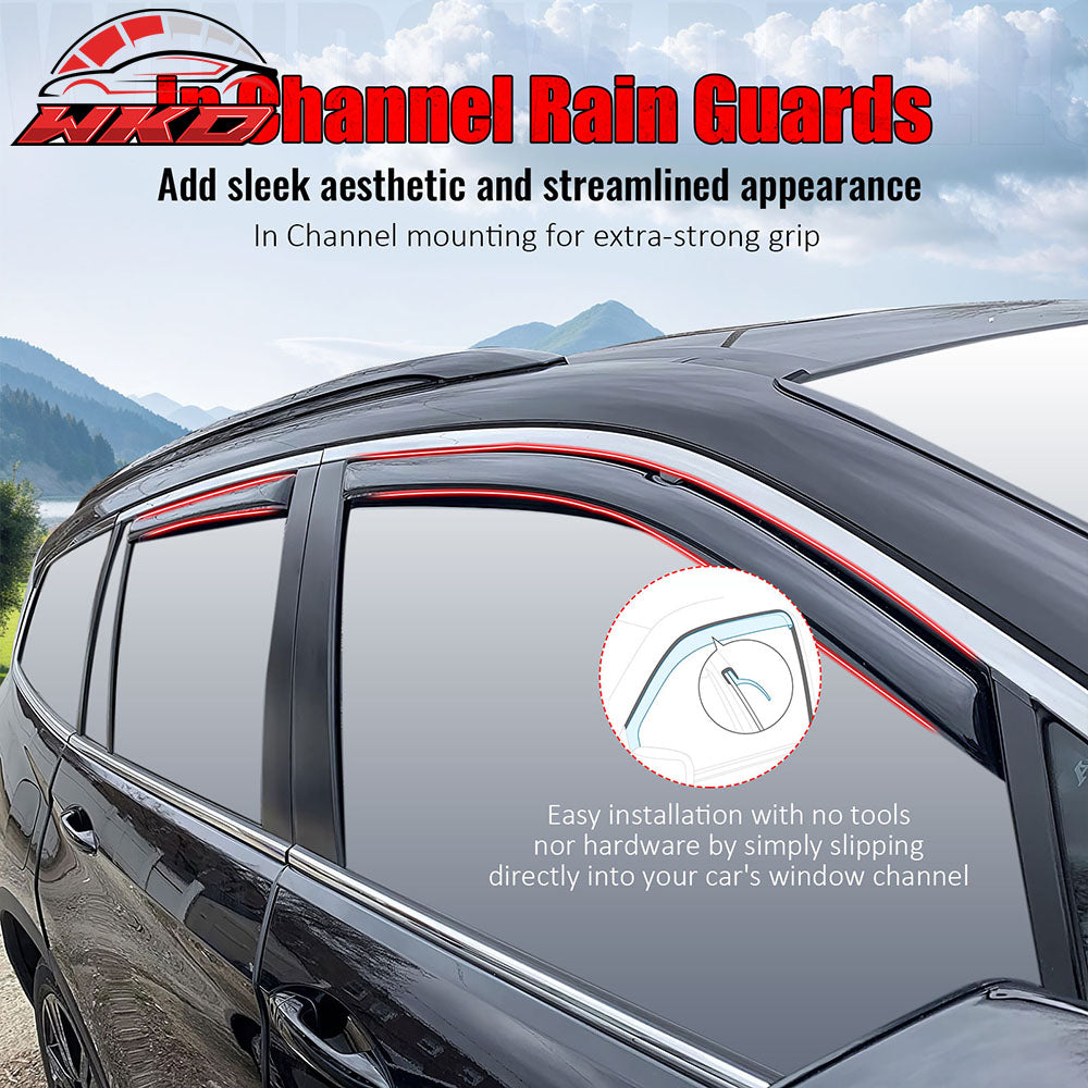 Fits 16-22 Honda Pilot 4PCS Side Window Visors Acrylic Deflectors - In-Channel
