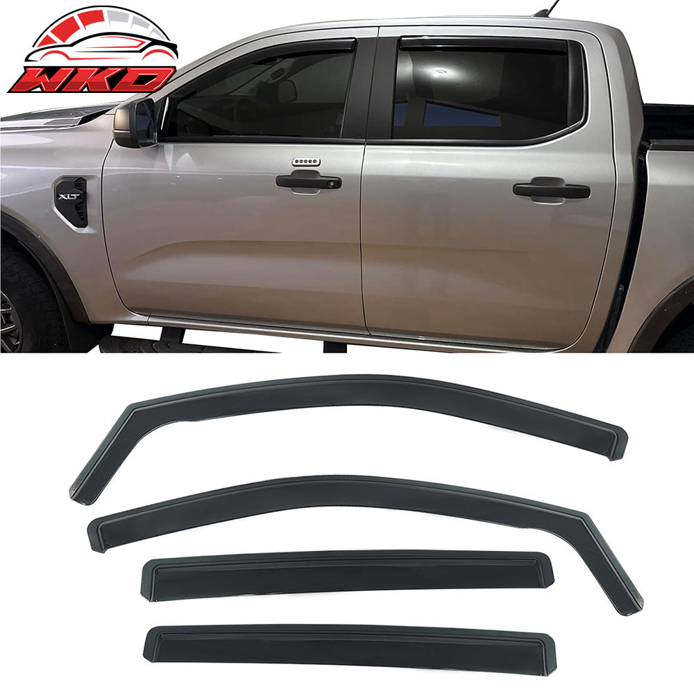 2024-25 Ford Ranger Crew Cab Side Window Visors PC In-Channel Deflectors 4PCS | Wholesale