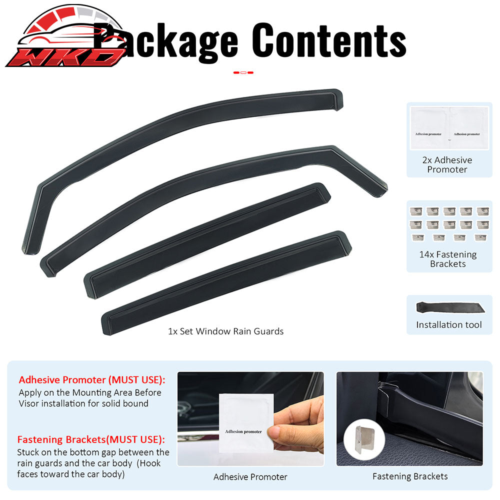 Fits 24-25 Ford Ranger Crew Cab Side Window Visors PC In-Channel Deflectors 4PCS