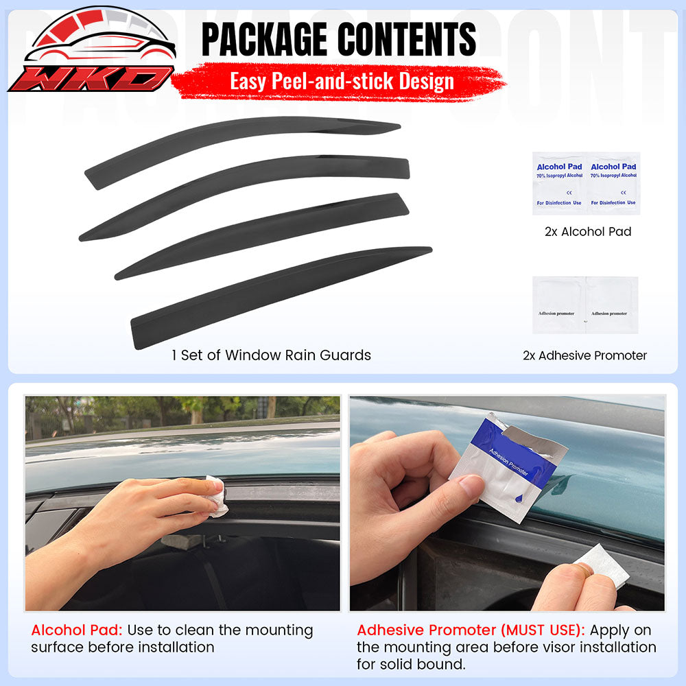 Fits 13-17 Honda Accord Sedan Low Profile Style Tape-On Window Visors Deflectors