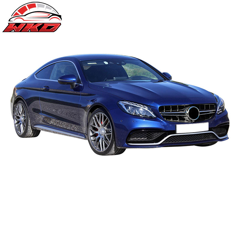 Fits 15-18 Benz W205 C-Class C63 AMG PP Front Bumper Conversion w/ Silver Grille