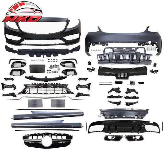 Wholesale 15-18 Benz W205 C63 AMG Style Bumper Kit w/ Silver Grill Tips Side Skirts