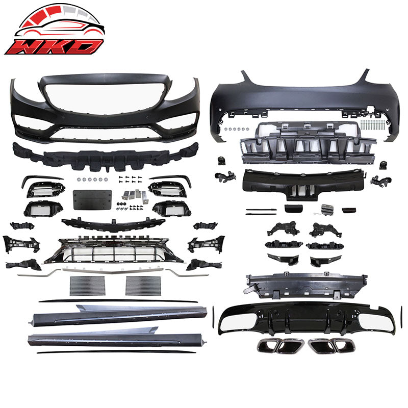 Wholesale 15-19 Benz W205 C63 AMG Style Front Rear Bumper w/ Muffler Tips Side Skirts