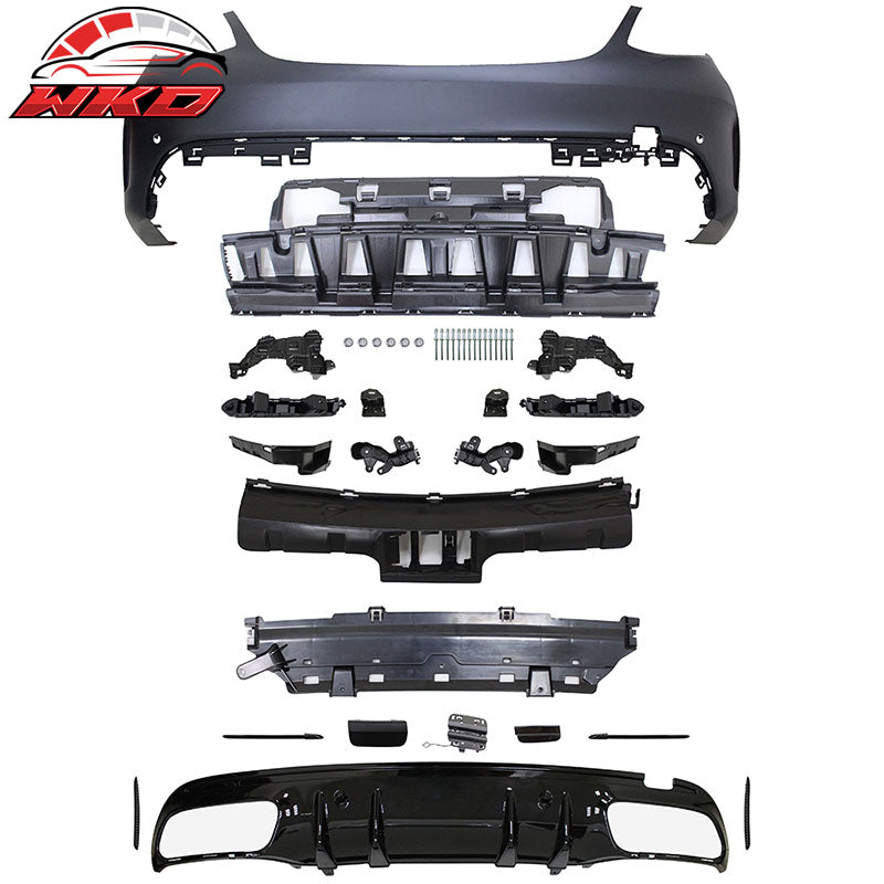 Fits 15-19 Benz W205 C63 AMG Style Front Rear Bumper w/ Muffler Tips Side Skirts