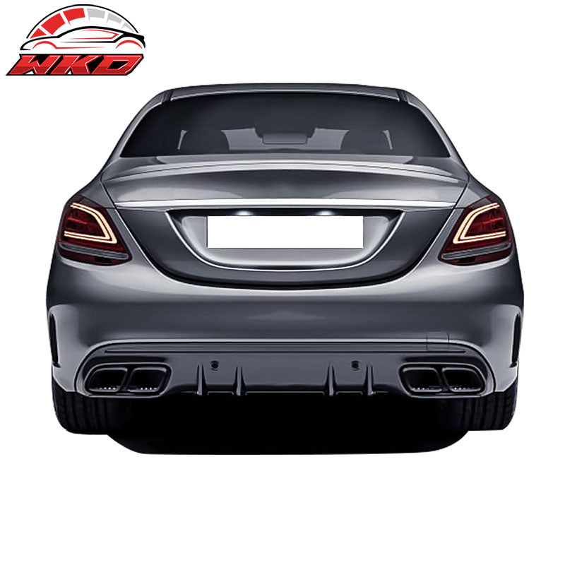 Fits 15-19 Benz W205 C63 AMG Style Front Rear Bumper w/ Muffler Tips Side Skirts
