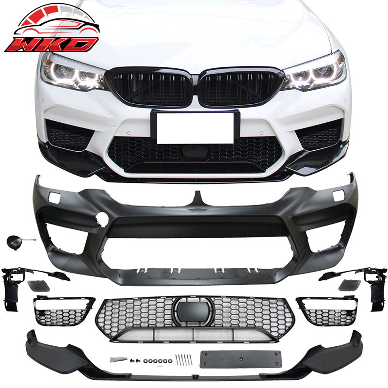 Fits 17-20 BMW G30 Sedan M5 Style Front Bumper Conversion w/ Lip & Fog Cover