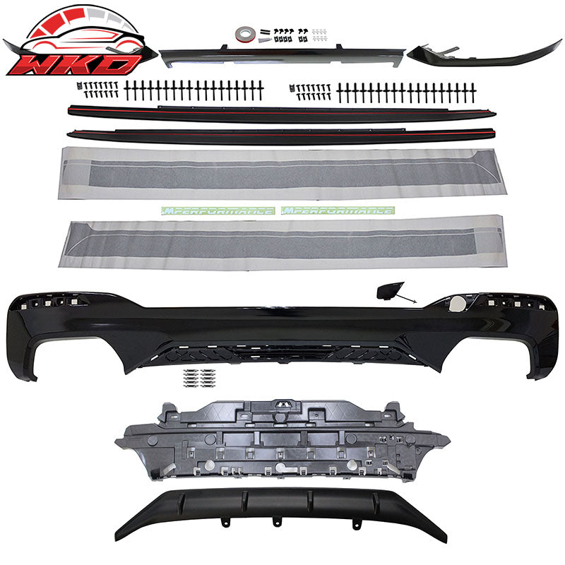 Fits 21-23 G30 G31 M550i MP Style Rear Diffuser + Front Bumper Lip + Side Skirts