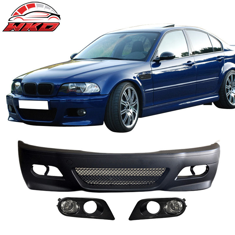 Fits 99-06 E46 3 Series 2Dr M3 PP Front Bumper + Fog Light Cover + Fog Lamp
