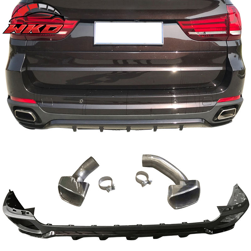 Fits 14-17 BMW F15 X5 Base MP Style Rear Kits PP + Muffler Tips S/S Chrome