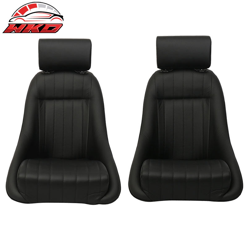 Pair Classic Bucket Single Seat With Sliders in Black Faux Leather PU