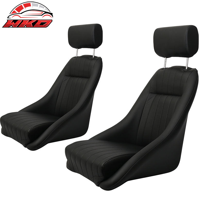 Pair Classic Bucket Single Seat With Sliders in Black Faux Leather PU
